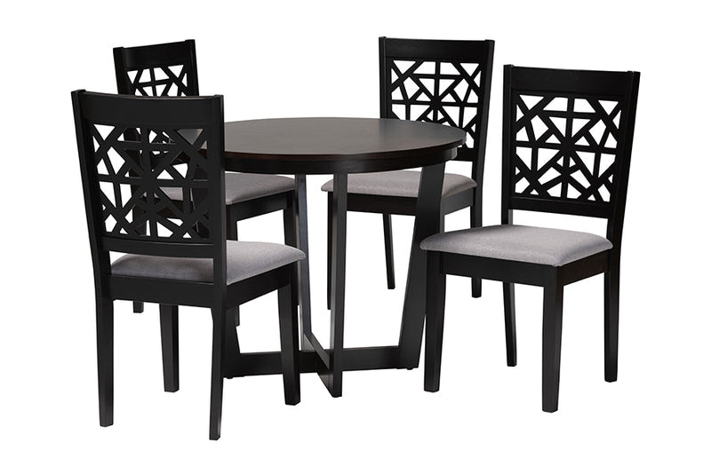Nevan Moden Gray Fabric and Dark Brown 5-Piece Dining Set Baxton