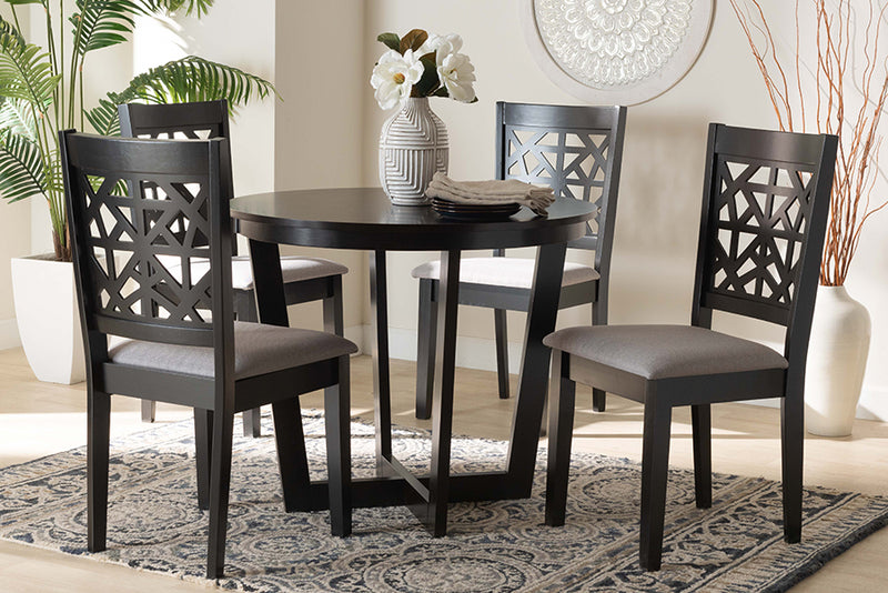 Nevan Moden Gray Fabric and Dark Brown Finished Wood 5-Piece Dining Set