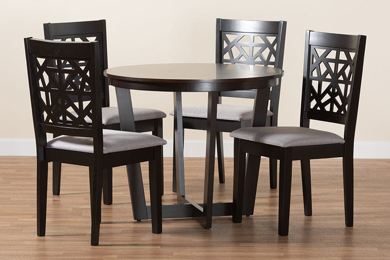 Nevan Moden Gray Fabric and Dark Brown 5-Piece Dining Set Baxton