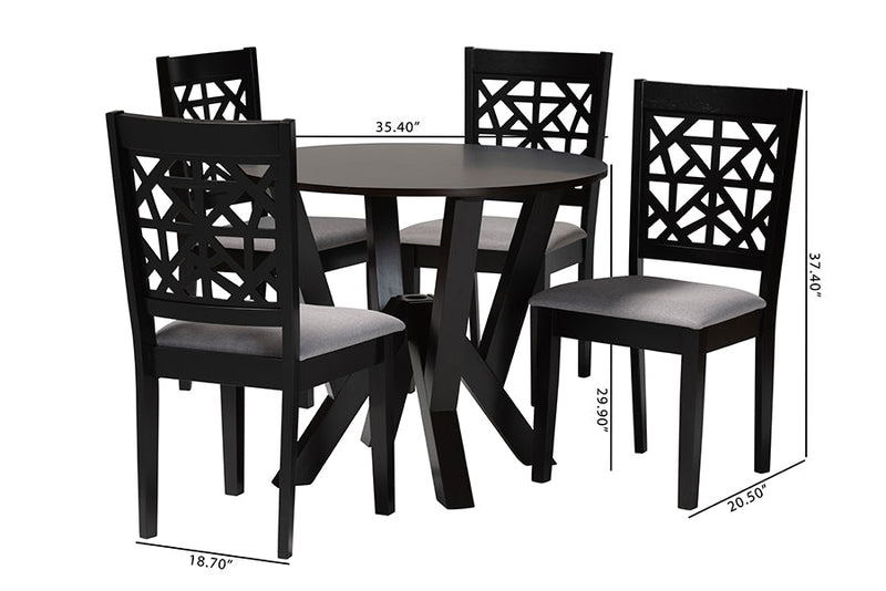 Gerhardine Modern Gray Fabric and Dark Brown 5-Piece Dining Set Baxton