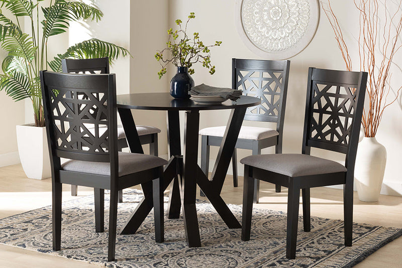 Gerhardine Modern Gray Fabric and Dark Brown 5-Piece Dining Set Baxton