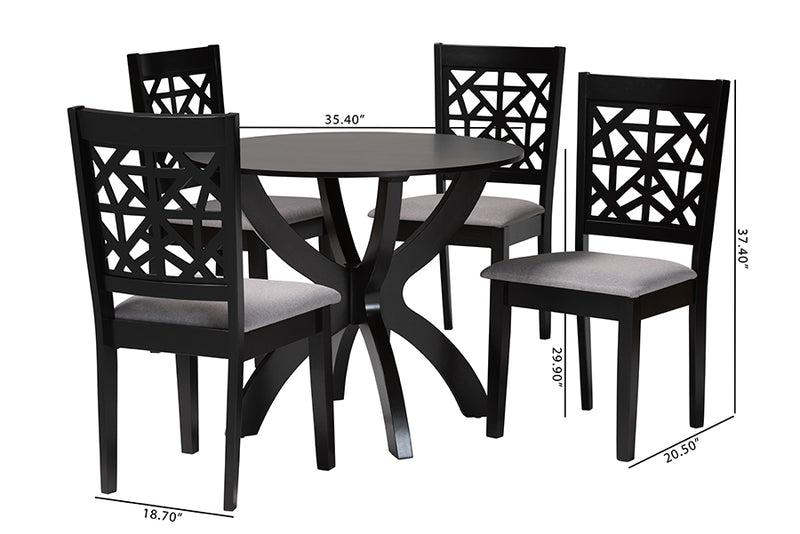 Linus Modern Gray Fabric and Dark Brown Finished Wood 5-Piece Dining Set