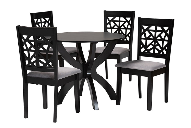 Linus Modern Gray Fabric and Dark Brown 5-Piece Dining Set Baxton