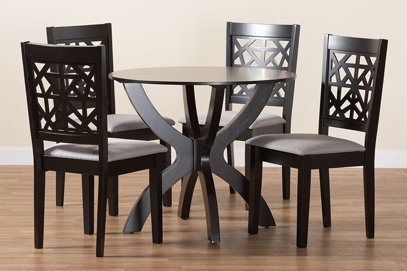 Linus Modern Gray Fabric and Dark Brown Finished Wood 5-Piece Dining Set