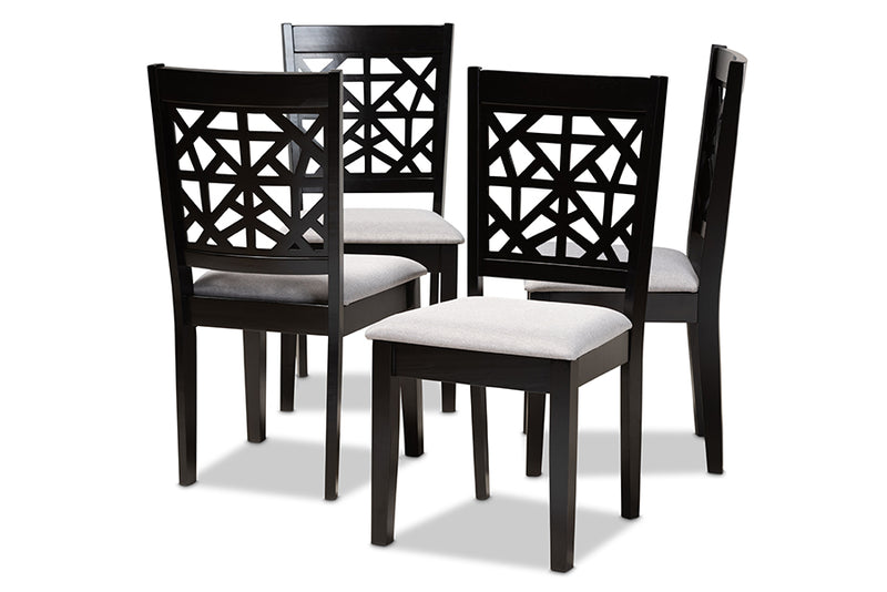 Rockwell Modern and Contemporary Gray Fabric Upholstered and Espresso Brown Finished Wood 4-Piece Dining Chair Set