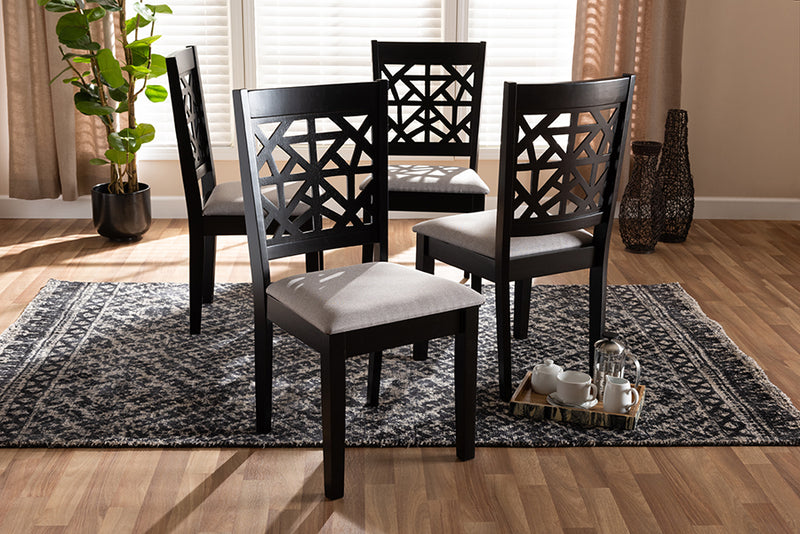 Rockwell Modern and Contemporary Gray Fabric Upholstered and Espresso Brown Finished Wood 4-Piece Dining Chair Set