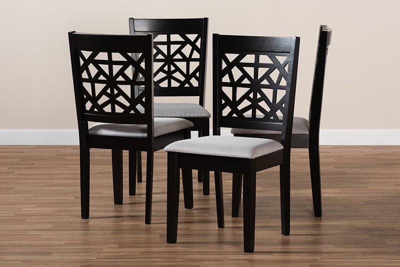 Rockwell Modern and Contemporary Gray Fabric Upholstered and Espresso Brown Finished Wood 4-Piece Dining Chair Set