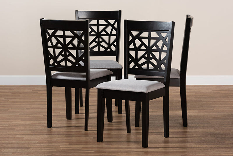 Rockwell Gray Fabric Upholstered and Espresso Brown 4Pc Dining Chair Set Baxton