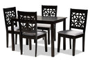 Rockwell Gray Fabric Upholstered and Espresso Brown 5-Piece Dining Set Baxton