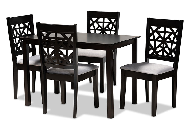 Rockwell Modern and Contemporary Gray Fabric Upholstered and Espresso Brown Finished Wood 5-Piece Dining Set