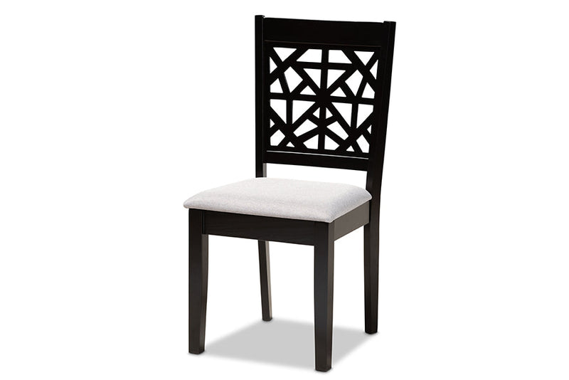 Rockwell Gray Fabric Upholstered and Espresso Brown 5-Piece Dining Set Baxton