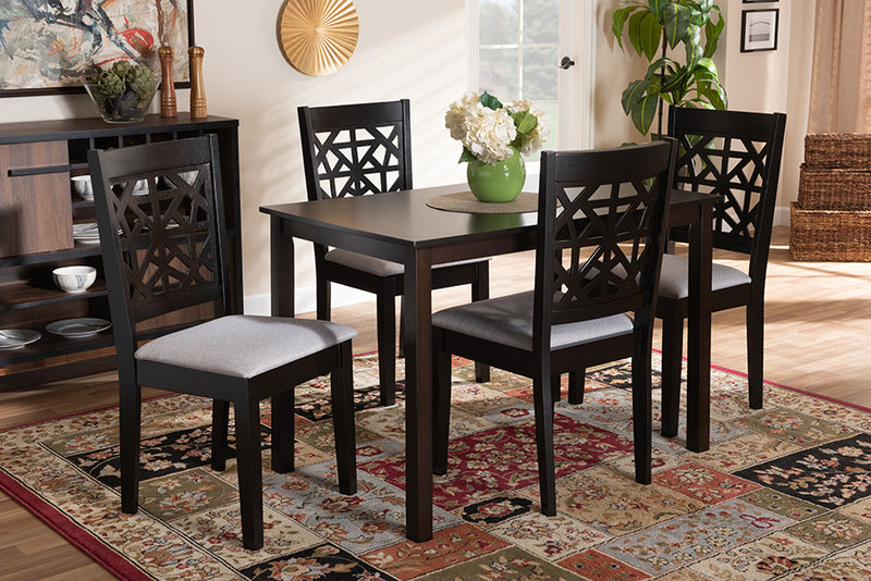 Rockwell Modern and Contemporary Gray Fabric Upholstered and Espresso Brown Finished Wood 5-Piece Dining Set
