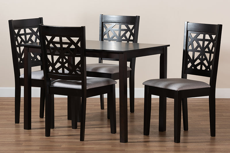 Rockwell Modern and Contemporary Gray Fabric Upholstered and Espresso Brown Finished Wood 5-Piece Dining Set