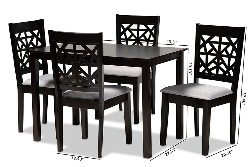Rockwell Modern and Contemporary Gray Fabric Upholstered and Espresso Brown Finished Wood 5-Piece Dining Set