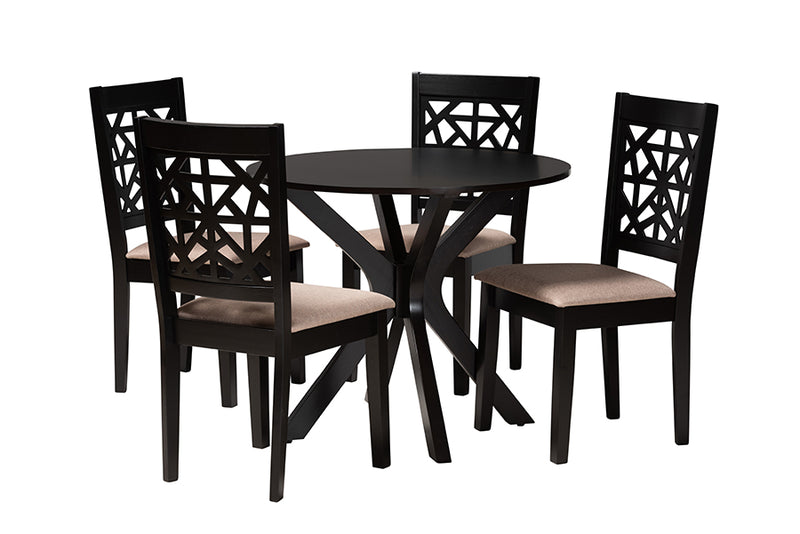 Ambra Modern Beige Fabric and Espresso Brown Finished Wood 5-Piece Dining Set