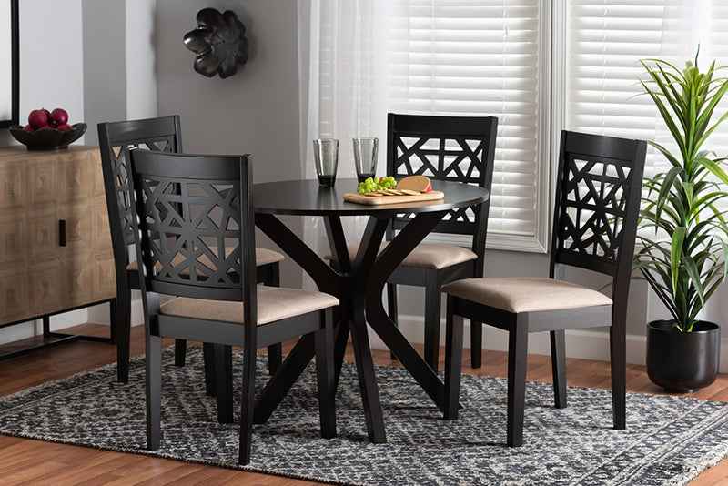 Ambra Modern Beige Fabric and Espresso Brown Finished Wood 5-Piece Dining Set