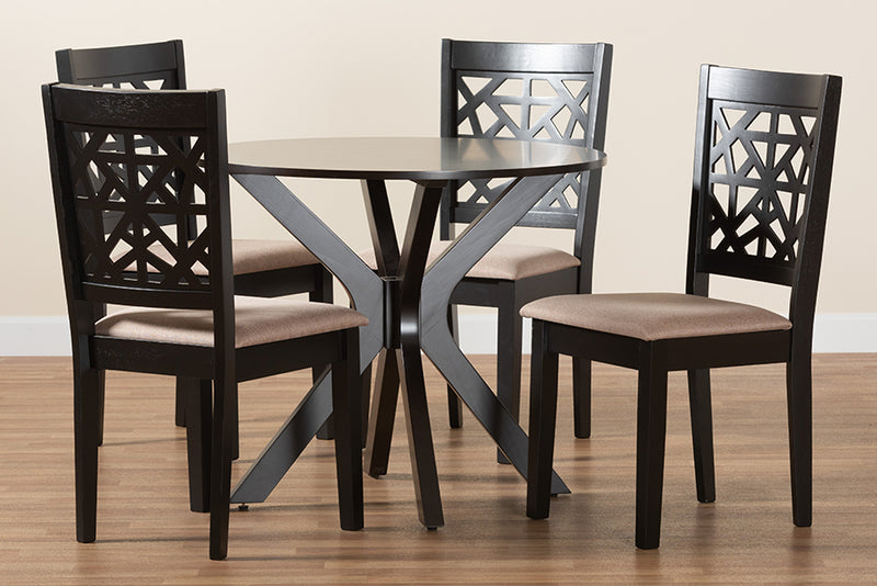 Ambra Modern Beige Fabric and Espresso Brown Finished Wood 5-Piece Dining Set