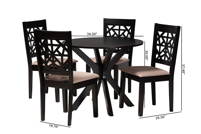 Ambra Modern Beige Fabric and Espresso Brown 5-Piece Dining Set Baxton