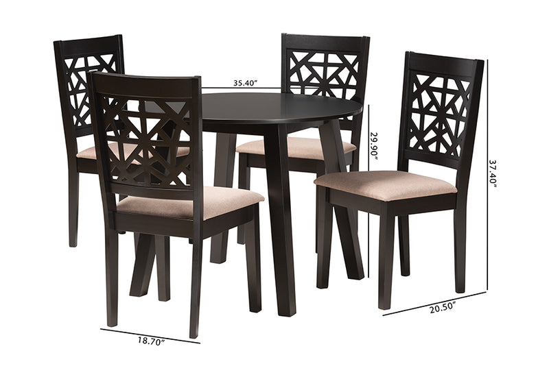 Demitasse Modern Beige Fabric and Dark Brown Finished Wood 5-Piece Dining Set