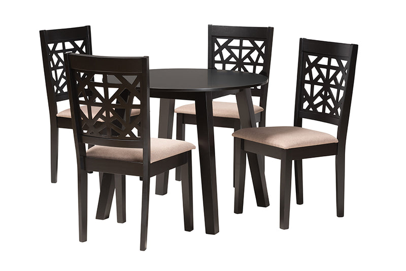 Demitasse Modern Beige Fabric and Dark Brown Finished Wood 5-Piece Dining Set