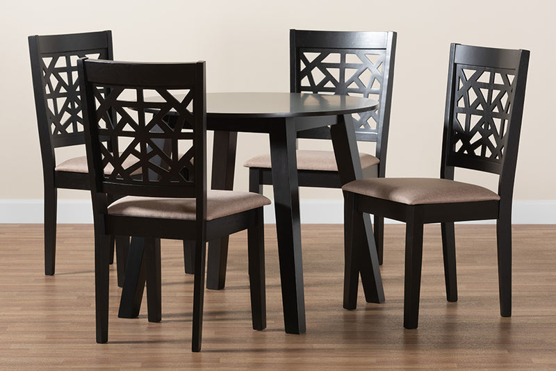 Demitasse Modern Beige Fabric and Dark Brown Finished Wood 5-Piece Dining Set