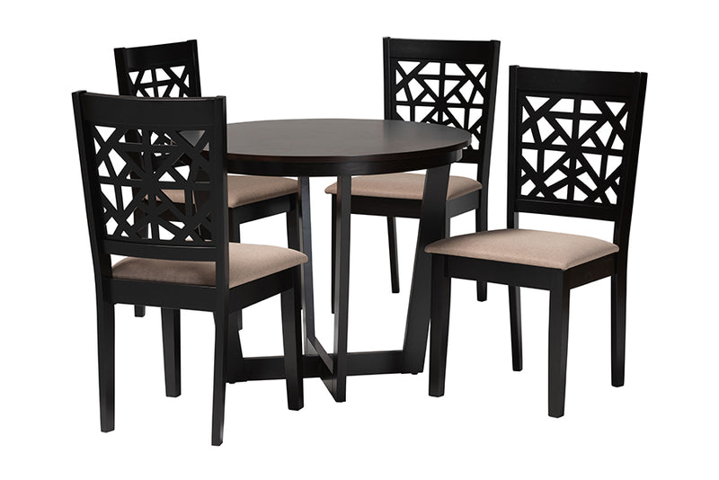 Nevan Moden Beige Fabric and Dark Brown Finished Wood 5-Piece Dining Set