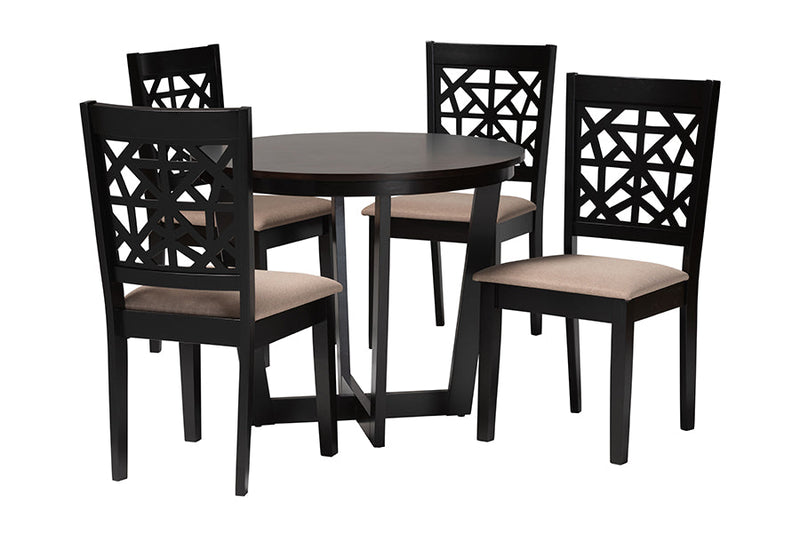 Nevan Moden Beige Fabric and Dark Brown 5-Piece Dining Set Baxton