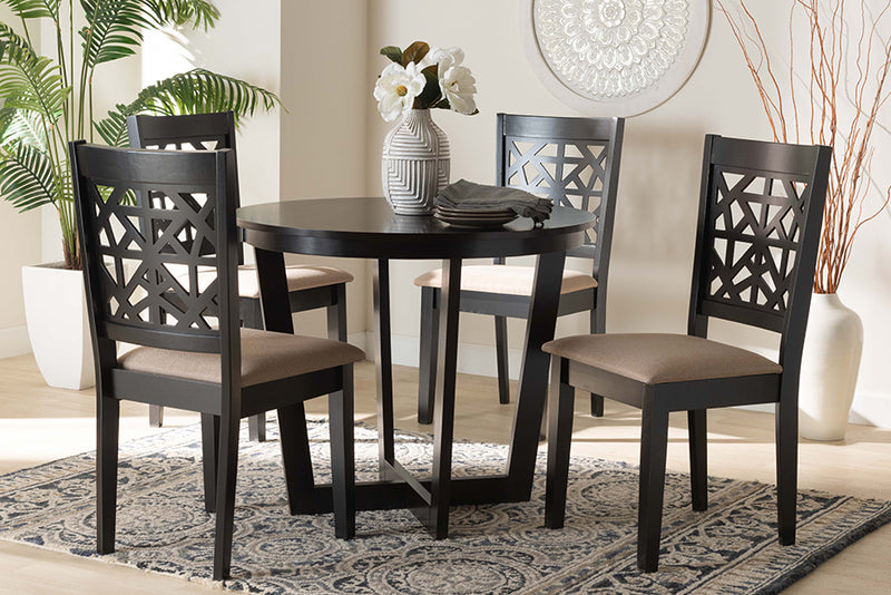 Nevan Moden Beige Fabric and Dark Brown Finished Wood 5-Piece Dining Set