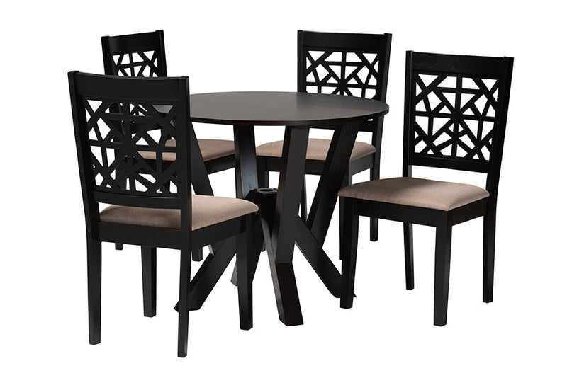 Gerhardine Modern Beige Fabric and Dark Brown 5-Piece Dining Set Baxton