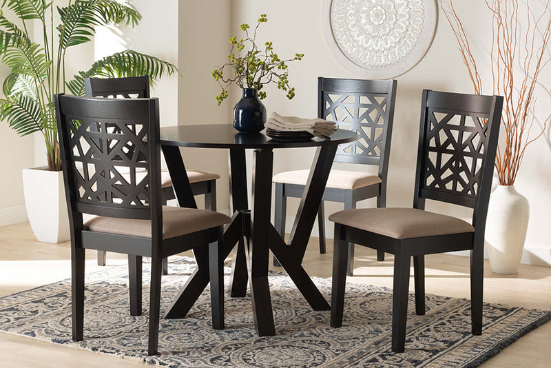 Gerhardine Modern Beige Fabric and Dark Brown 5-Piece Dining Set Baxton