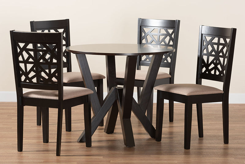 Gerhardine Modern Beige Fabric and Dark Brown 5-Piece Dining Set Baxton