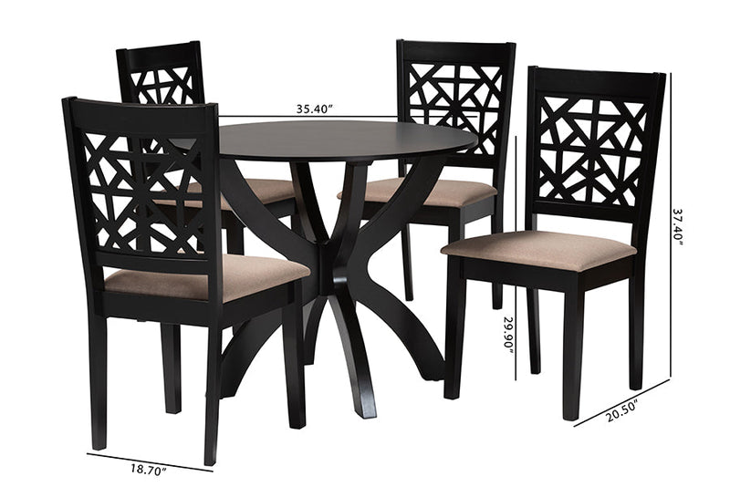 Linus Modern Beige Fabric and Dark Brown 5-Piece Dining Set Baxton