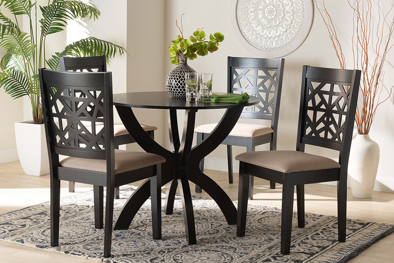 Linus Modern Beige Fabric and Dark Brown 5-Piece Dining Set Baxton