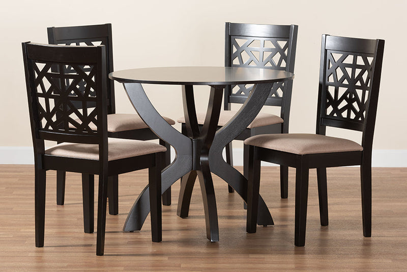 Linus Modern Beige Fabric and Dark Brown 5-Piece Dining Set Baxton