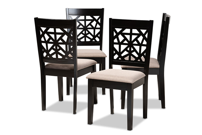 Rockwell Modern and Contemporary Sand Fabric Upholstered and Espresso Brown Finished Wood 4-Piece Dining Chair Set