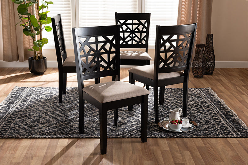 Rockwell Modern and Contemporary Sand Fabric Upholstered and Espresso Brown Finished Wood 4-Piece Dining Chair Set