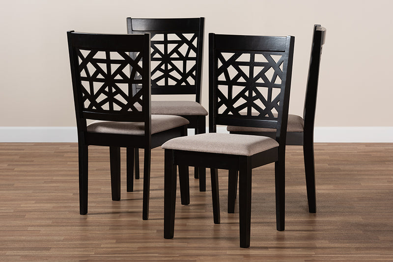 Rockwell Modern and Contemporary Sand Fabric Upholstered and Espresso Brown Finished Wood 4-Piece Dining Chair Set