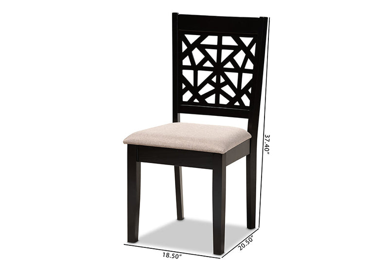 Rockwell Sand Fabric Upholstered and Espresso Brown 4Pc Dining Chair Set Baxton