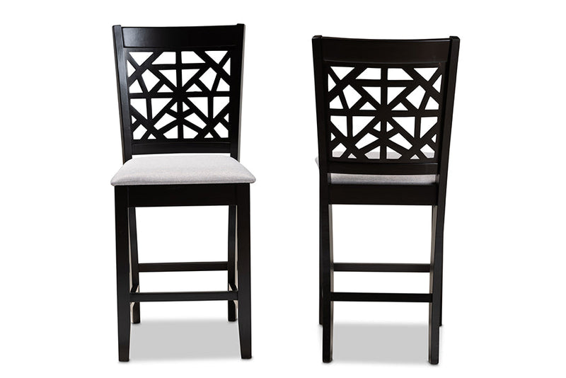 Helsa Gray Fabric Espresso Brown 2Pc Counter Height Pub Chair Set Baxton
