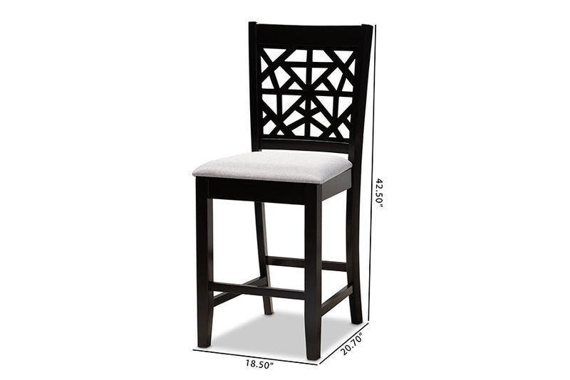 Helsa Gray Fabric Espresso Brown 2Pc Counter Height Pub Chair Set Baxton