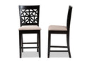 Helsa Sand Fabric Espresso Brown 2Pc Counter Height Pub Chair Set Baxton
