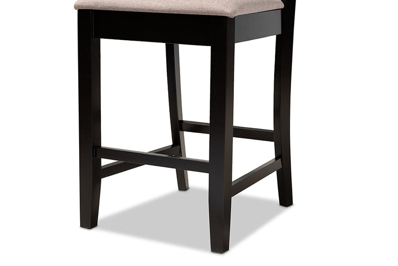 Helsa Sand Fabric Espresso Brown 2Pc Counter Height Pub Chair Set Baxton