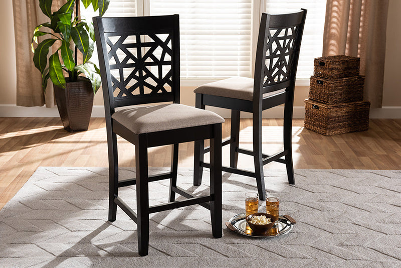 Helsa Sand Fabric Espresso Brown 2Pc Counter Height Pub Chair Set Baxton
