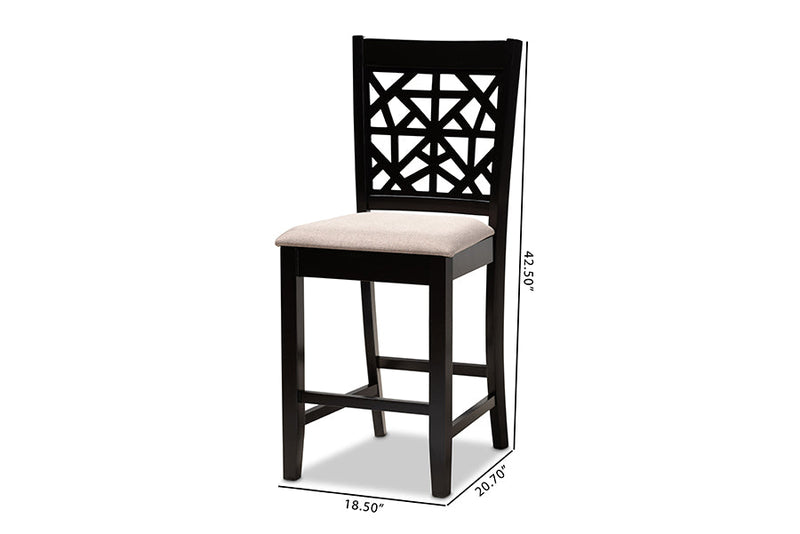 Helsa Sand Fabric Espresso Brown 2Pc Counter Height Pub Chair Set Baxton
