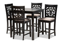 Helsa Sand Fabric Upholstered and Espresso Brown 5-Piece Pub Dining Set Baxton