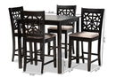 Helsa Sand Fabric Upholstered and Espresso Brown 5-Piece Pub Dining Set Baxton