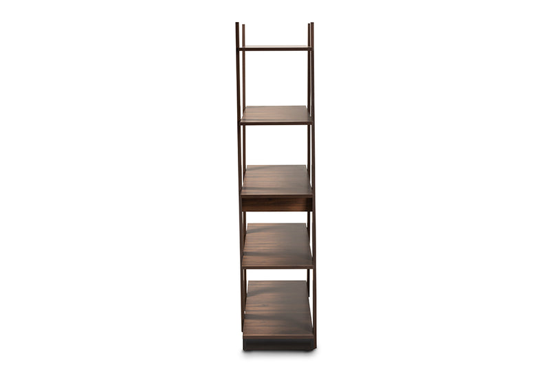 Rava Modern and Contemporary Walnut Brown Finished 5-Tier Wood Geometric Living Room Display Shelf