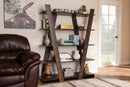 Rava Walnut Brown Finished 5-Tier Wood Geometric Living Room Display Shelf Baxton