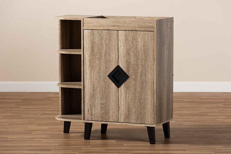 Ancel Modern and Contemporary Rustic Oak Finished Wood 2-Door Shoe Storage Cabinet w/Open Shelves