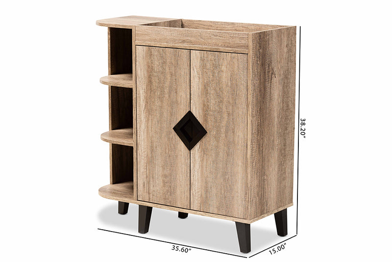 Ancel Modern and Contemporary Rustic Oak Finished Wood 2-Door Shoe Storage Cabinet w/Open Shelves